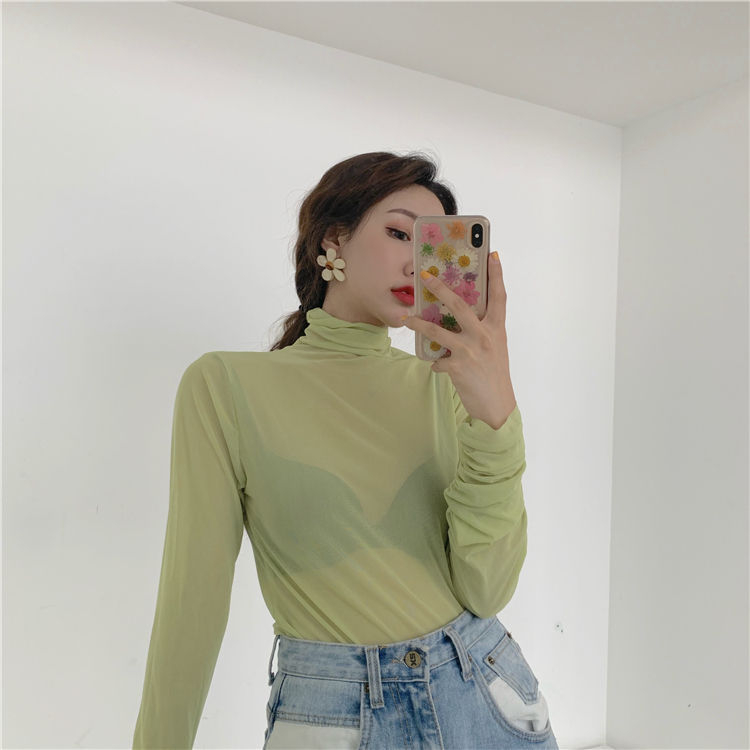 Monroll - Effen T-shirt met elleboogmouwen / Doorschijnende top met lange mouwen