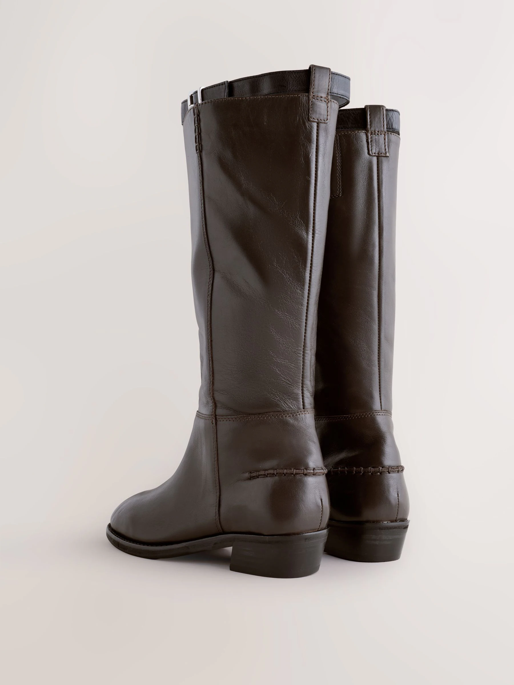Chocoladebruin leer - Forever Comfort® Kniehoge Laarzen met Ronde Neus en Gespsluiting
