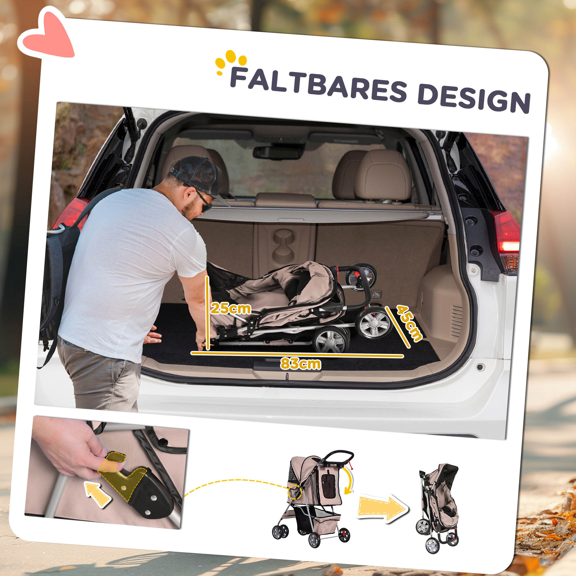 PawHut Pet Stroller mit Gitternetz kaffeebraun 75 x 45 x 97 cm (LxBxH)
