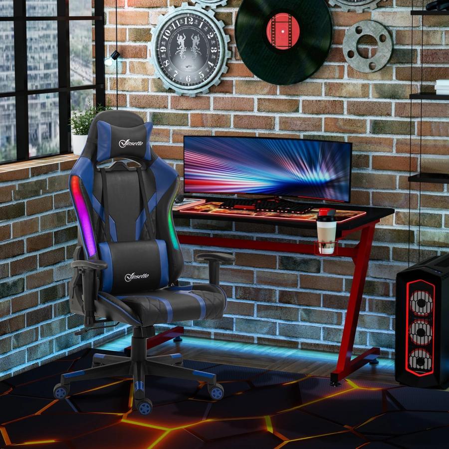 Vinsetto Gaming Stuhl mit LED-Beleuchtung schwarz, blau