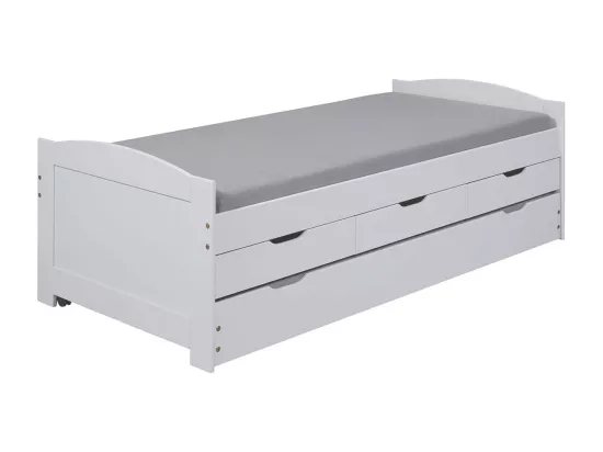 SYDNEY - Lit Gigogne 90x190cm + 3 Tiroirs Bois Massif Vernis Blanc