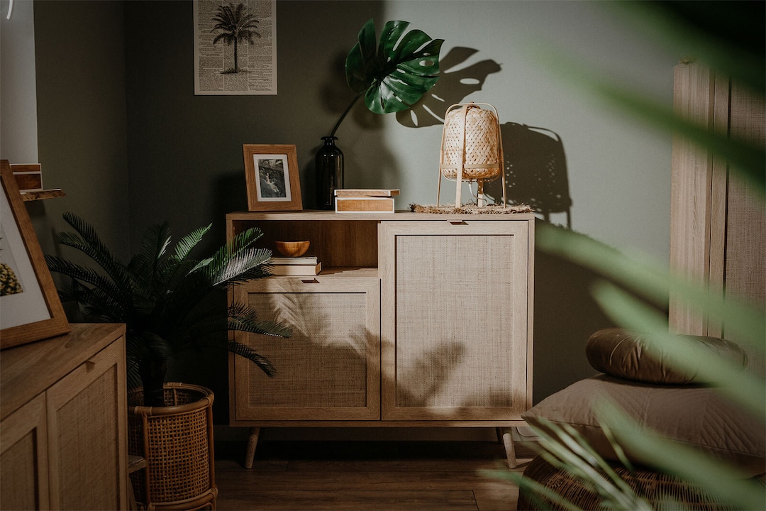 Kommode Bali, Dekor Sonoma Eiche/ Rafia Geflecht