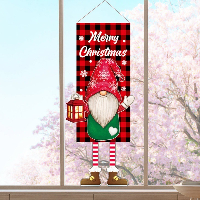 (40x110cm) Weihnachts Haustür Banner Christmas Fahne Deko Türschild - Wichtel / Laterne