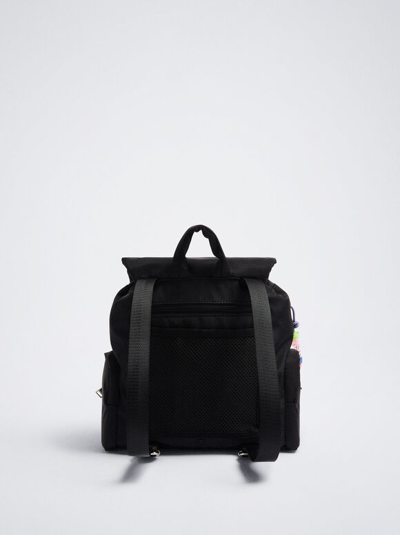 Mochila de nylon com pingente - Preta
