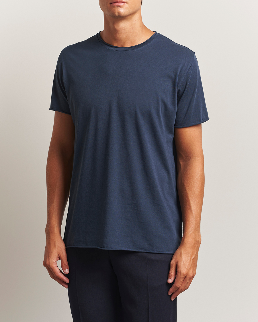 Filippa K Roll Neck Crew Neck T-Shirt Dusk Blue