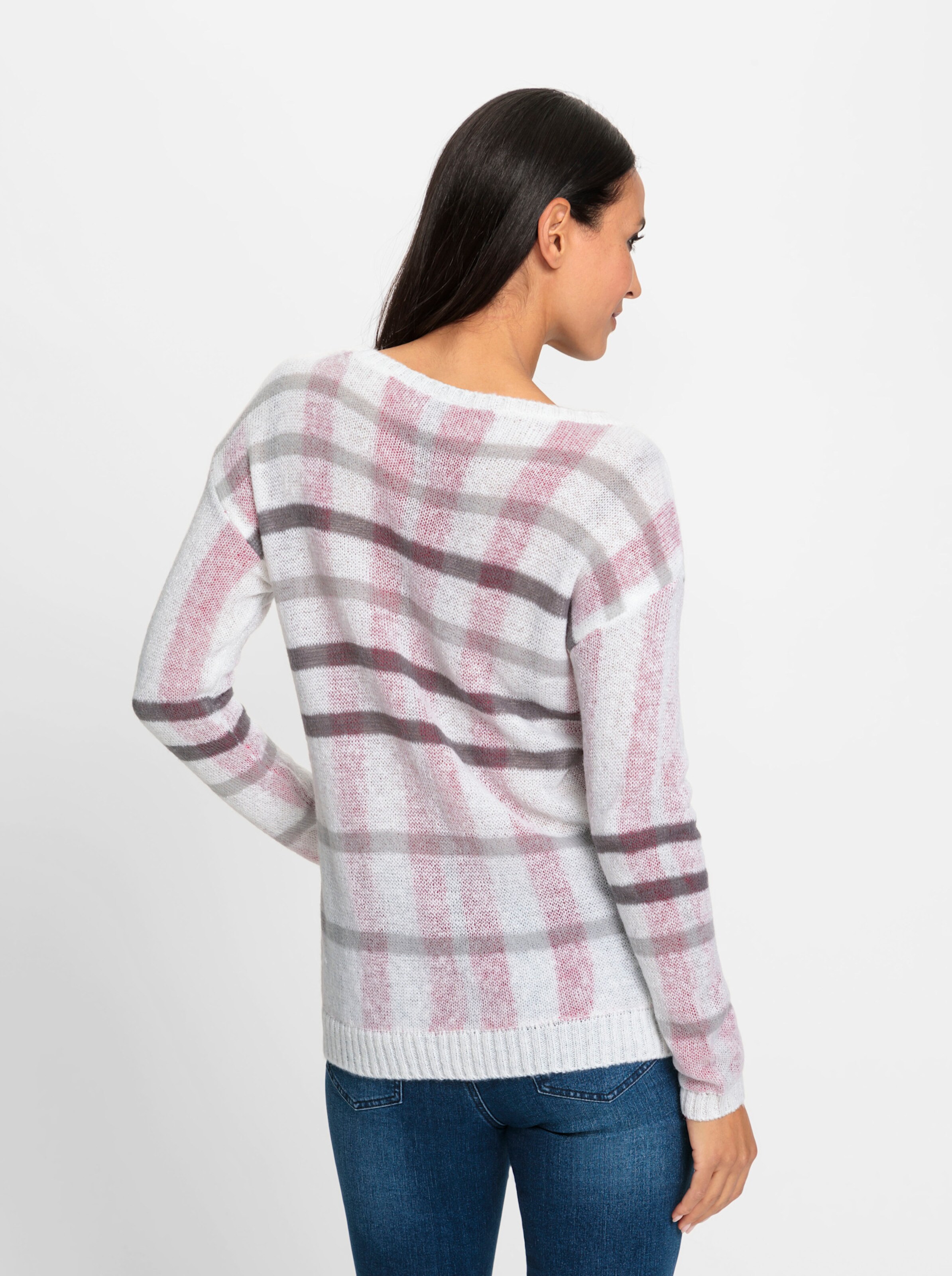 heine Pullover in ecru-pink-kariert