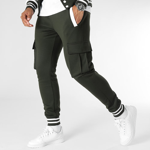 Ensemble Veste Teddy Capuche Et Pantalon Jogging 0122 Vert Kaki Blanc