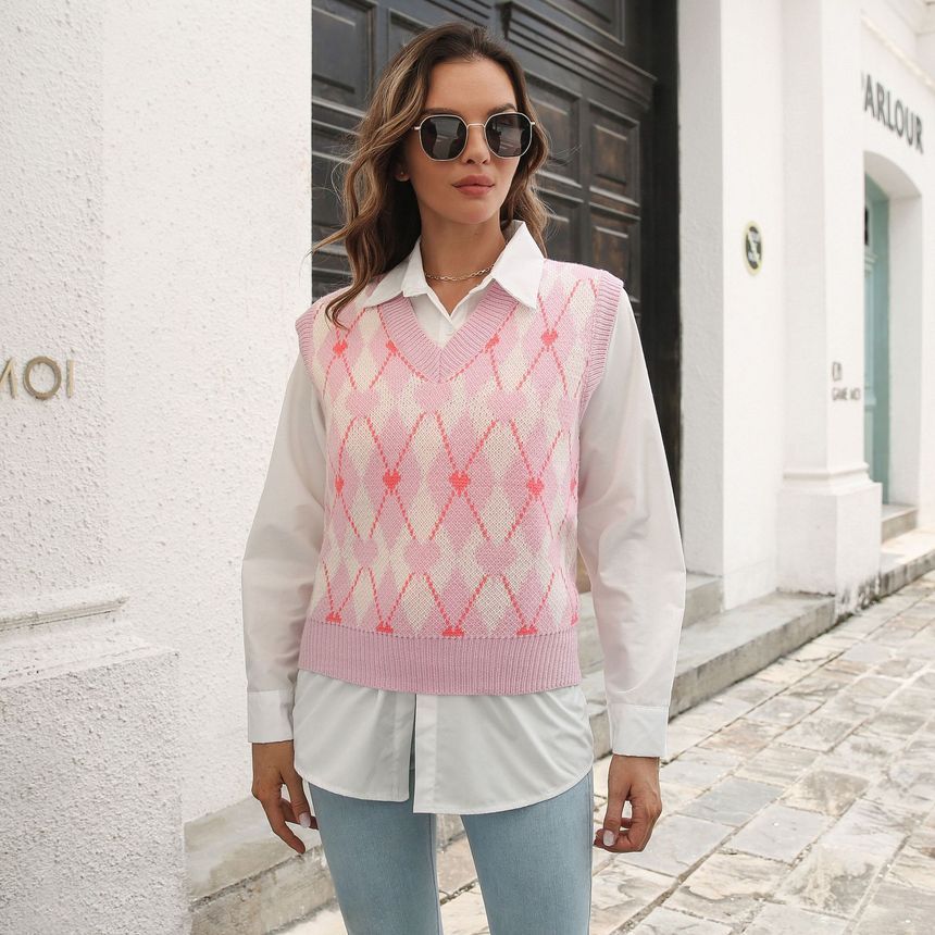 Caranello - V-hals hart Argyle trui vest