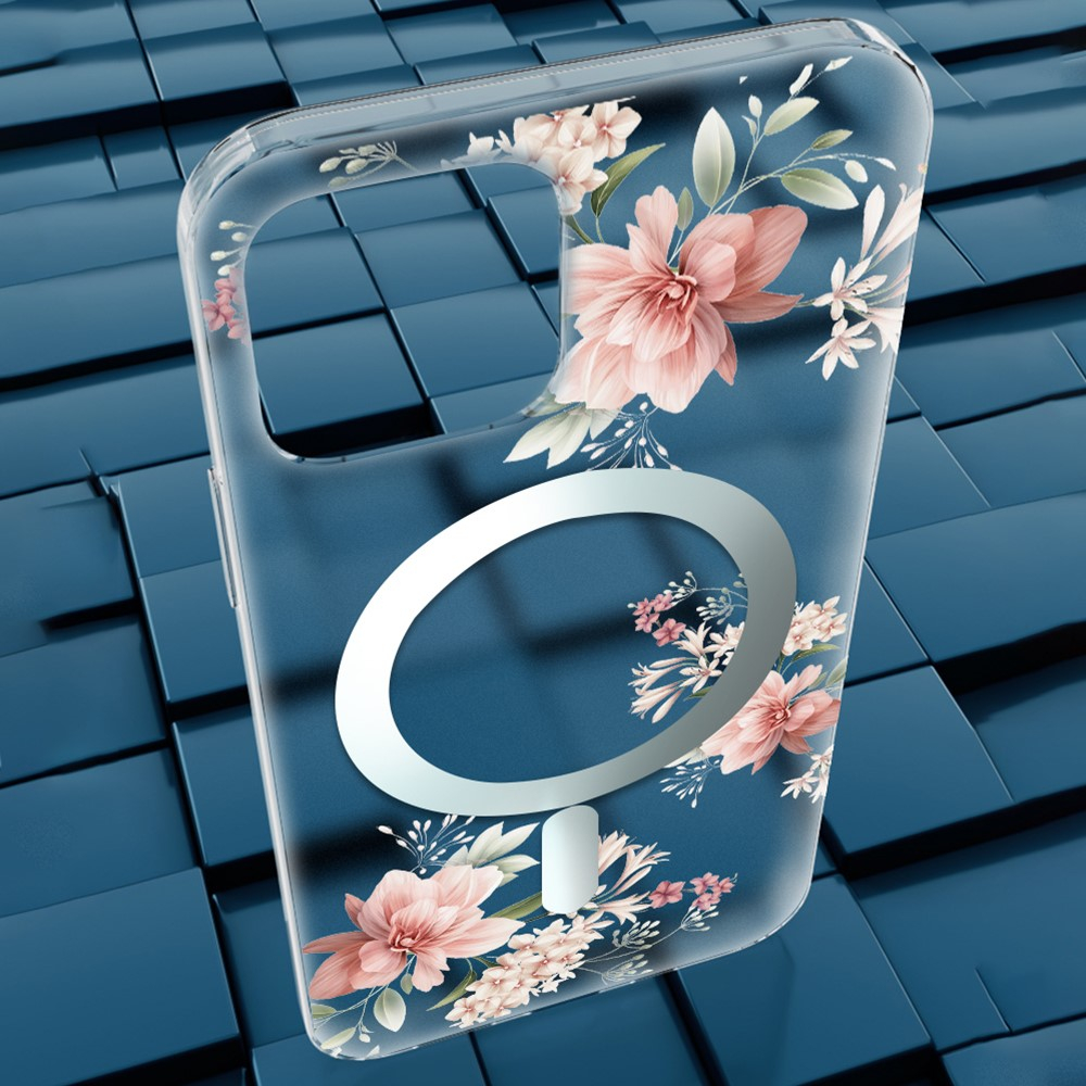 iPhone 14 Pro MagSafe Hybrid Hülle TPU Bumper Acryl Rückseite - Lila Blumen
