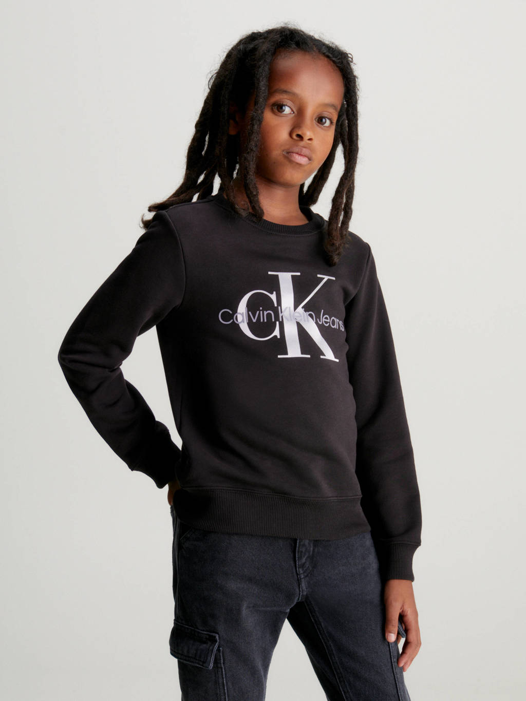 Calvin Klein sweater Terry met logo zwart