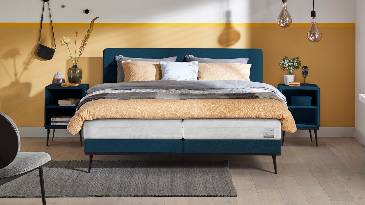 Boxspring Viggo met Silver Pocket Deluxe Foam matras oakland  blauw