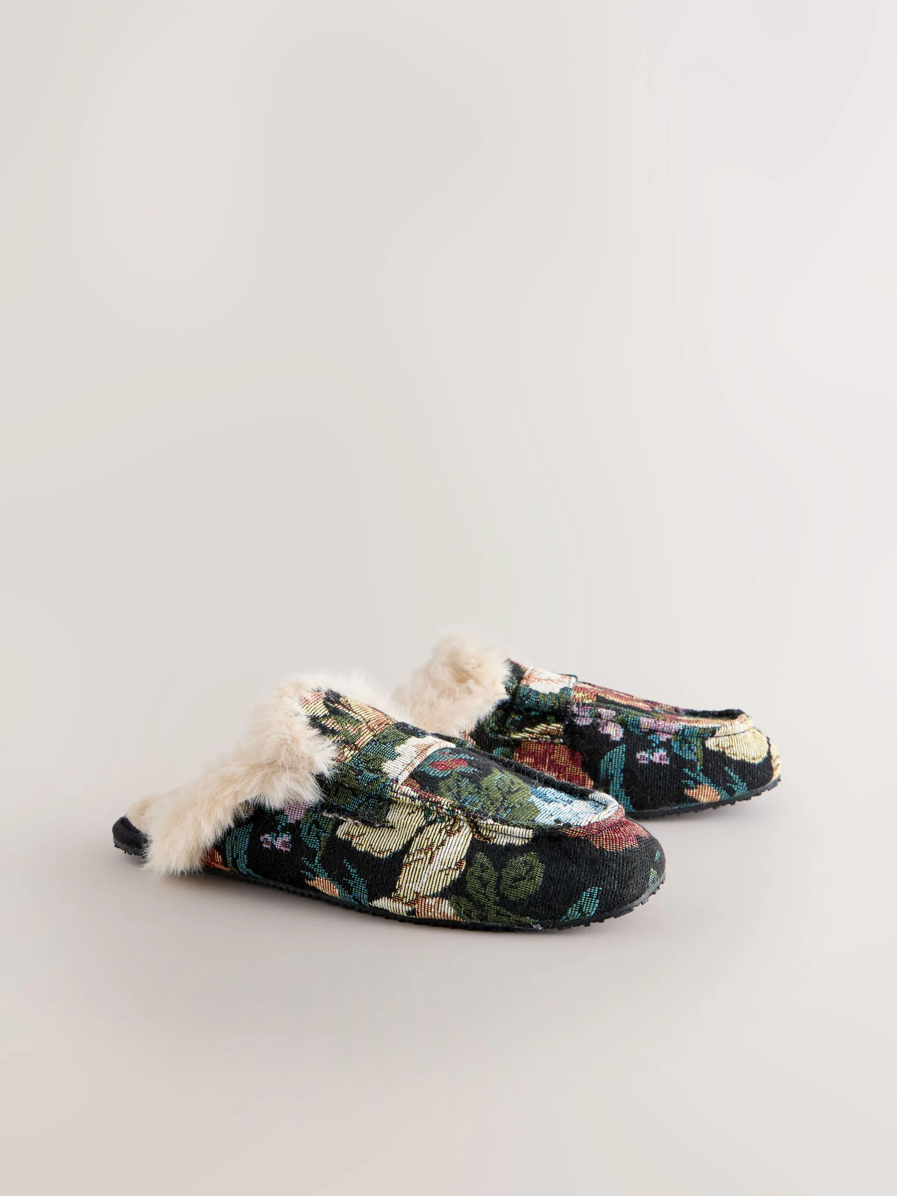Bloemenmotief - Faux Fur Loafer Slippers