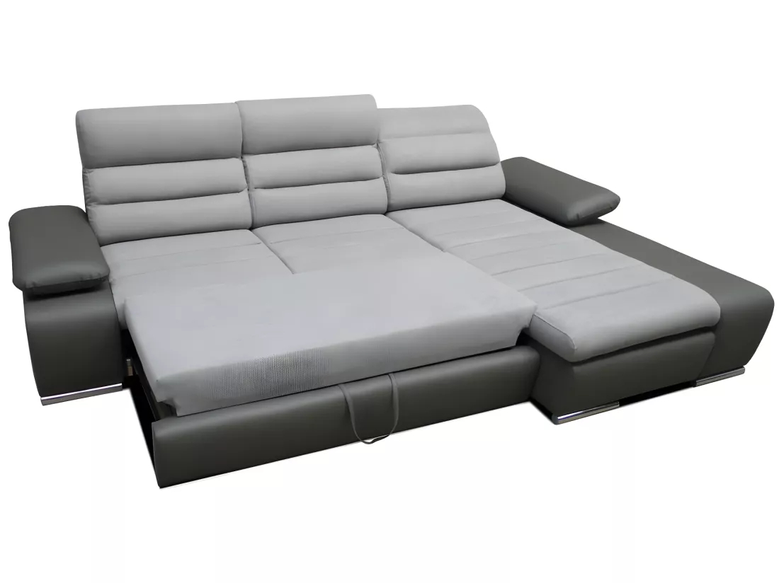 Canapé d'angle convertible en tissu et simili MIRABEAU - Bicolore gris/anthracite - Angle droit