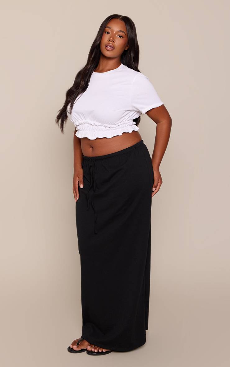 Noir Jupe Longue Évasée Grande Taille Avec Taille À Cordon