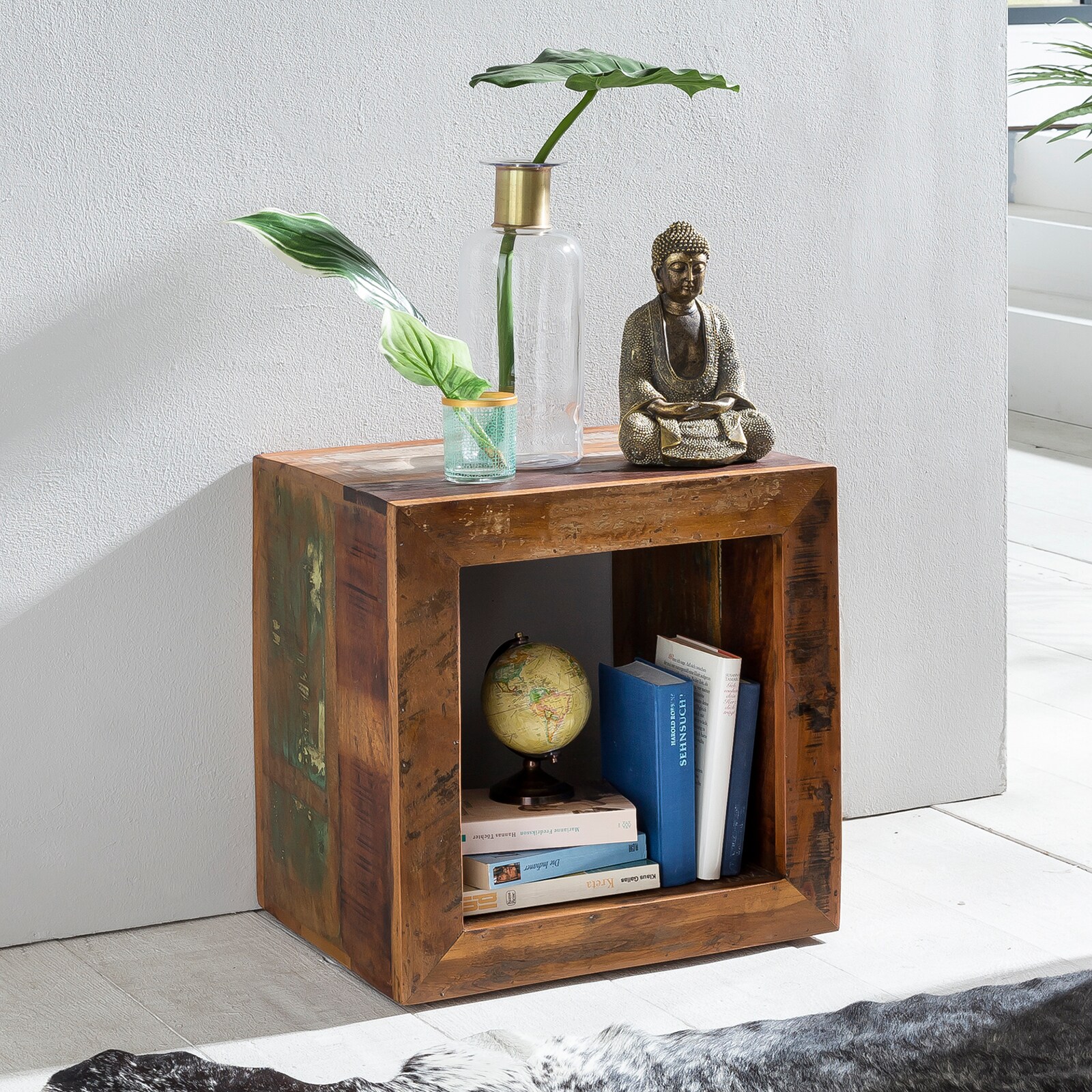 FineBuy Beistelltisch KALKUTTA 45 x 45 x 35 cm Wohnzimmertisch Cube Regal Tisch