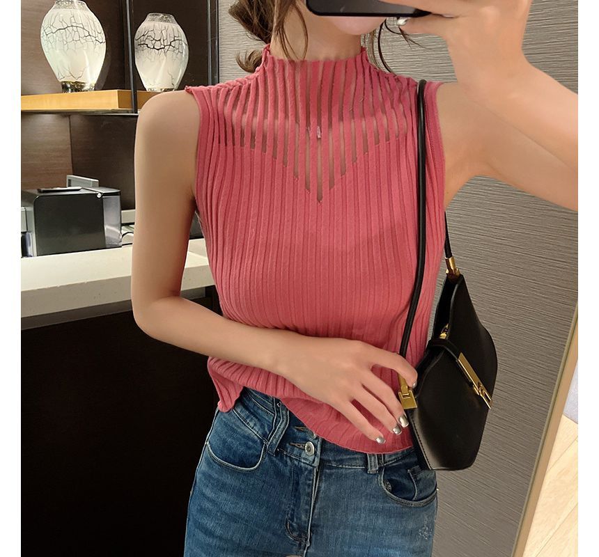 Muezz - Tanktop met mesh-paneel en opstaande kraag