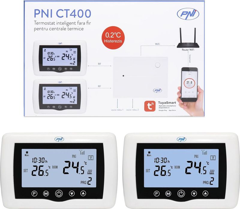 PNI - CT400 - Slimme Thermostaat - Voor Twee Gebieden - Compatibel met NO-Relais