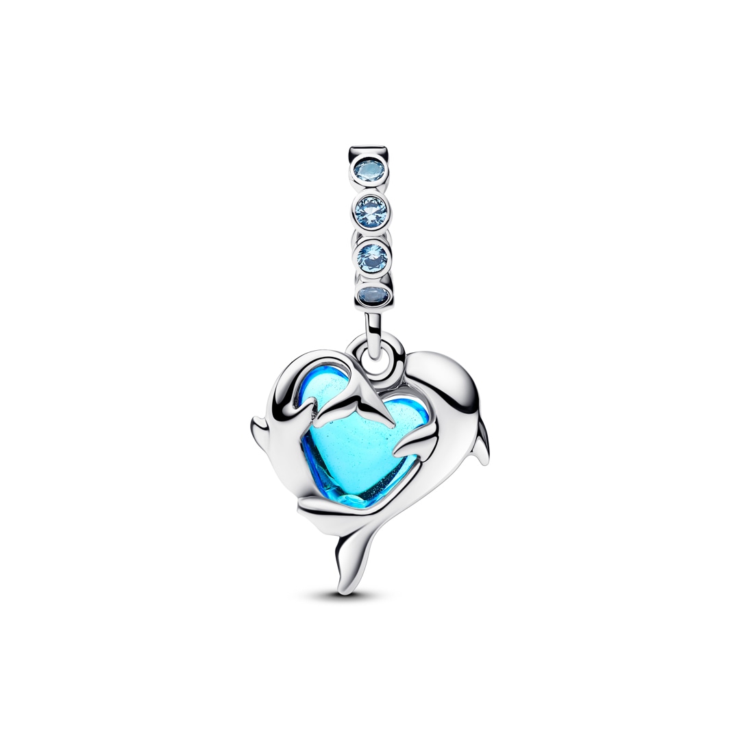 Pandora Moments Blauer Murano-Glas Delfine Charm-Anhänger 925 Silber