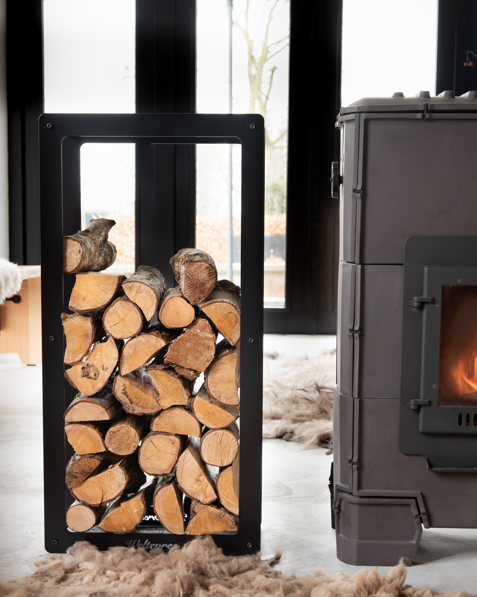 Opbergframe Woodstock haardhoud met trolly