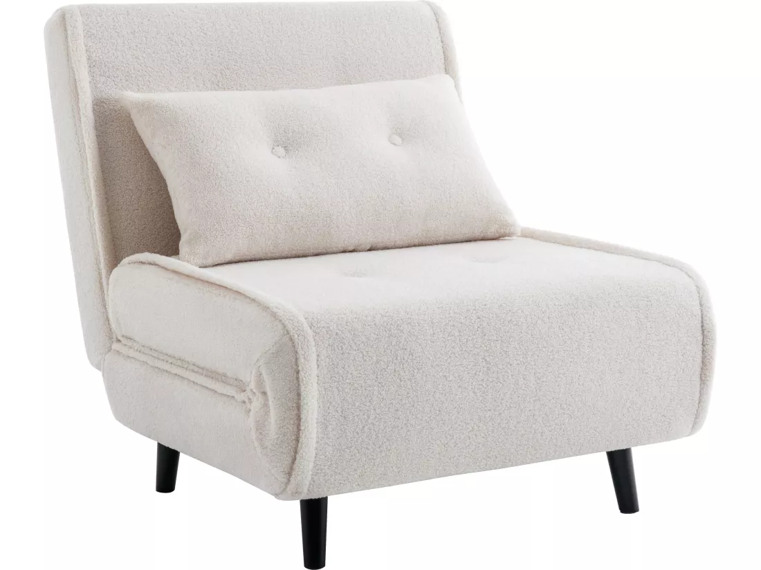 Fauteuil convertible en tissu bouclette ivoire URIBIA