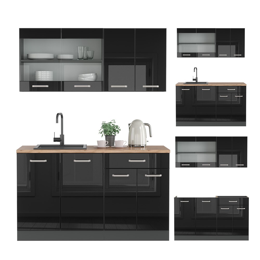 Vicco Küchenzeile R-Line Solid Anthrazit Schwarz 140 cm modern Küchenschränke Küchenmöbel