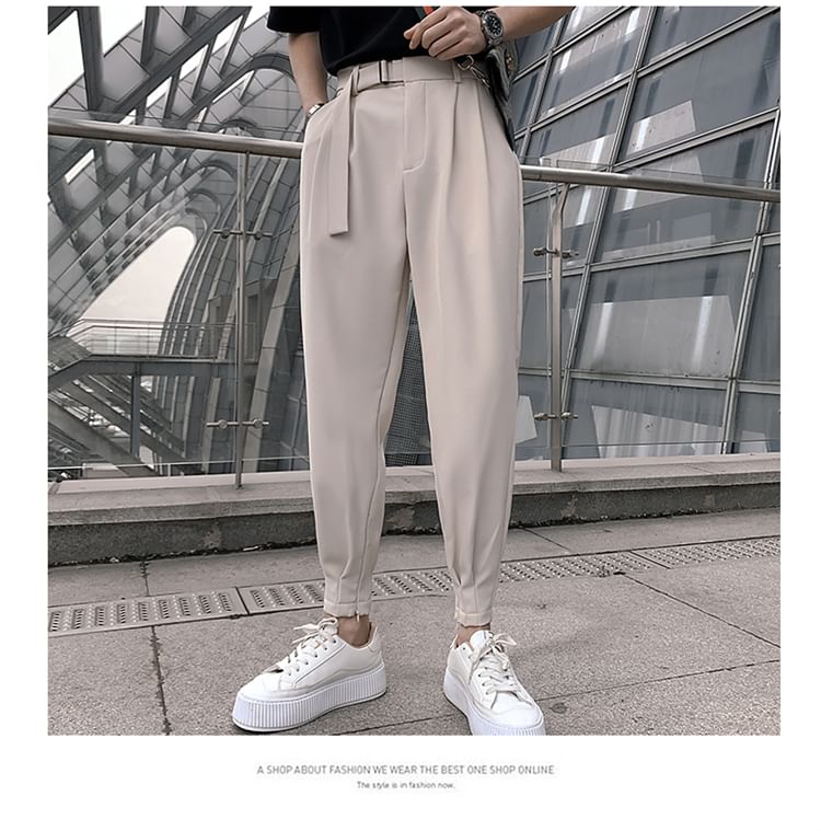 Loansk - Mid Rise Plain Cropped Baggy Dress Pants