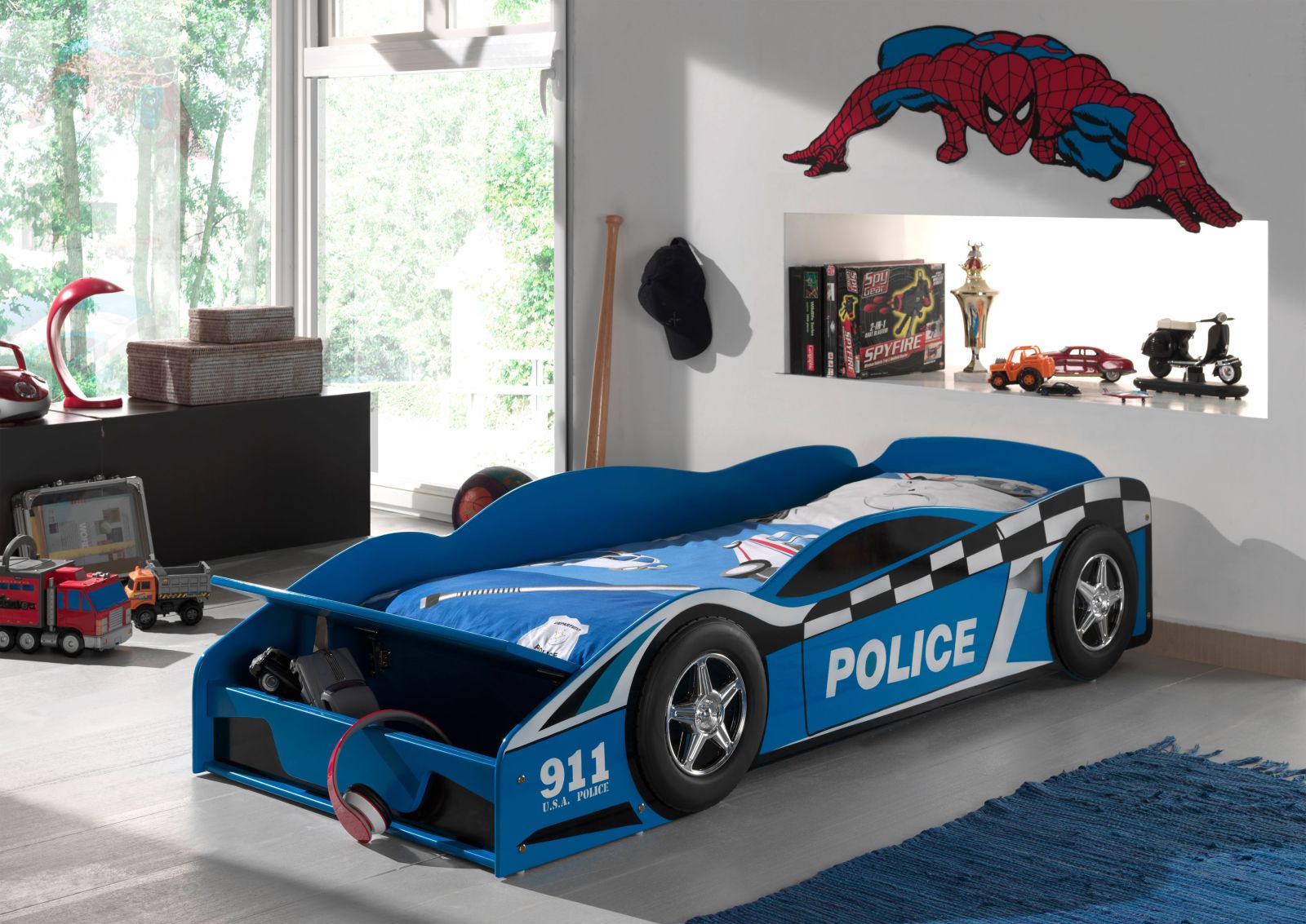 Autobett POLICE - blau - mit Staukasten - 70x140 cm