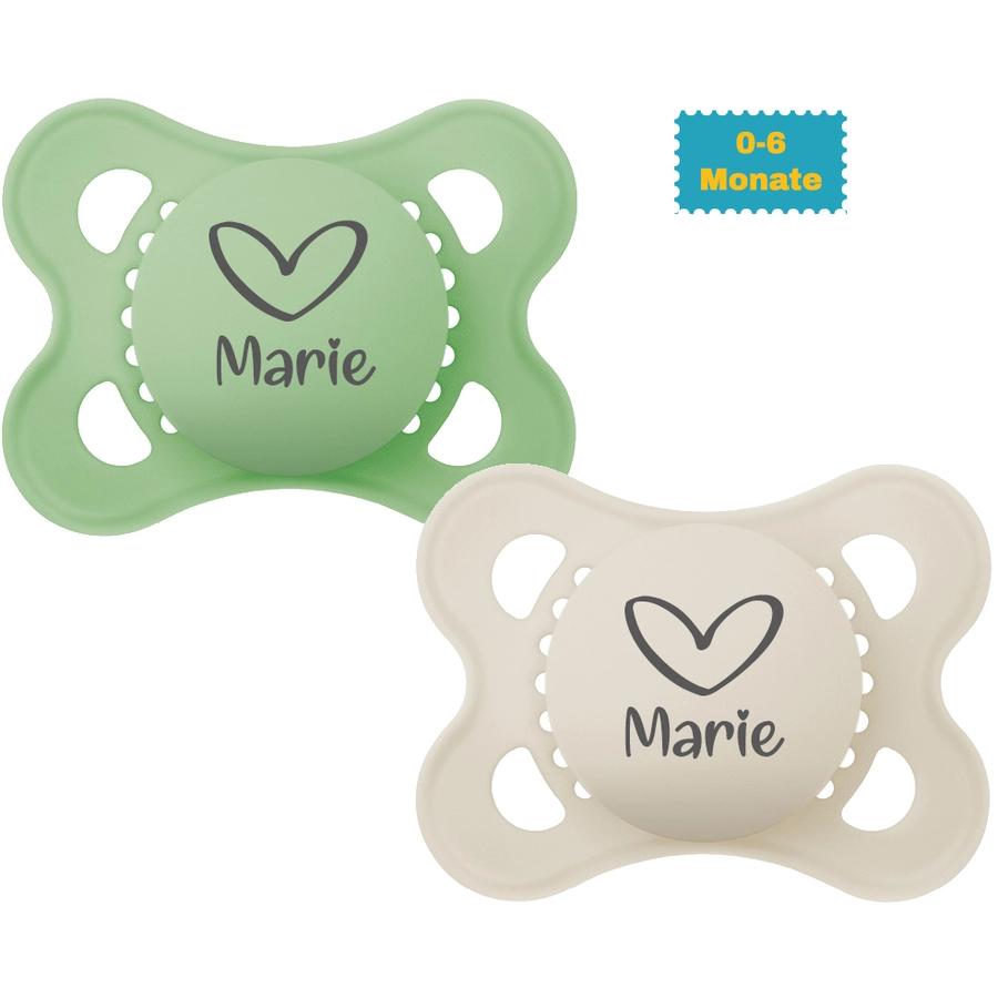 Schnullireich Schnuller mit Namen  Namensschnuller MAM Pure Herz – 2er Set (Unisex) Grün