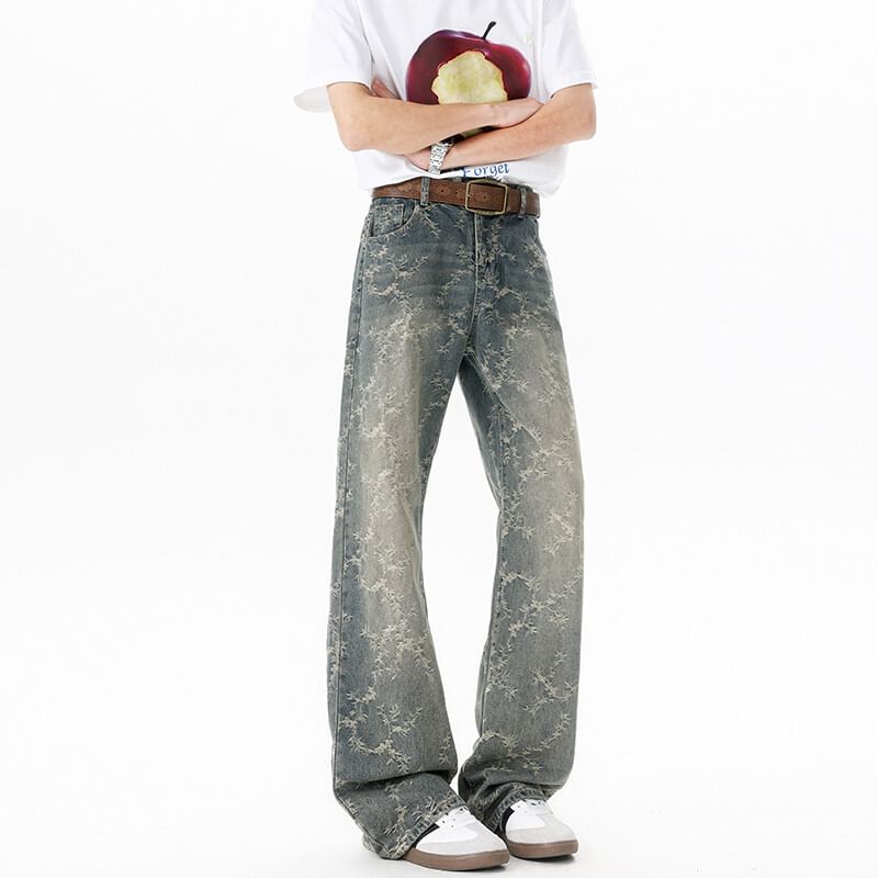 Sheck - Mid Rise Washed Distressed Straight Leg Jeans (diverse designs)