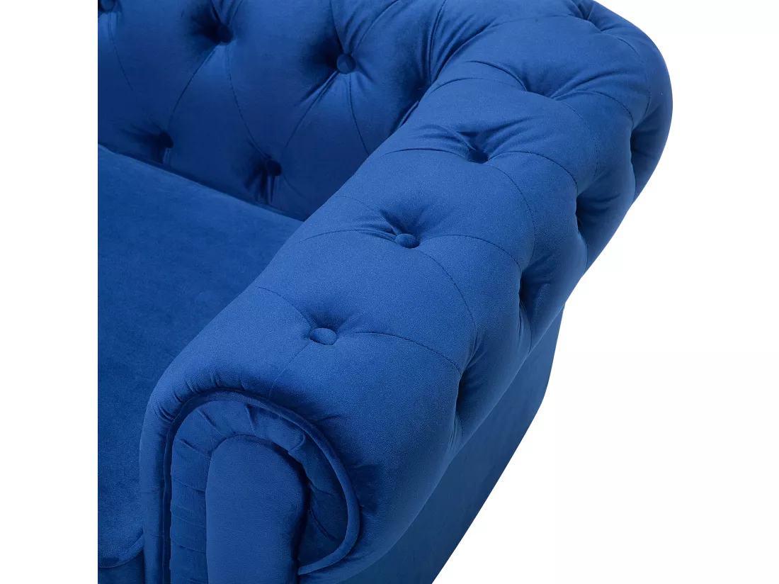 Ensemble canapé et fauteuil en velours bleu cobalt 4 places CHESTERFIELD