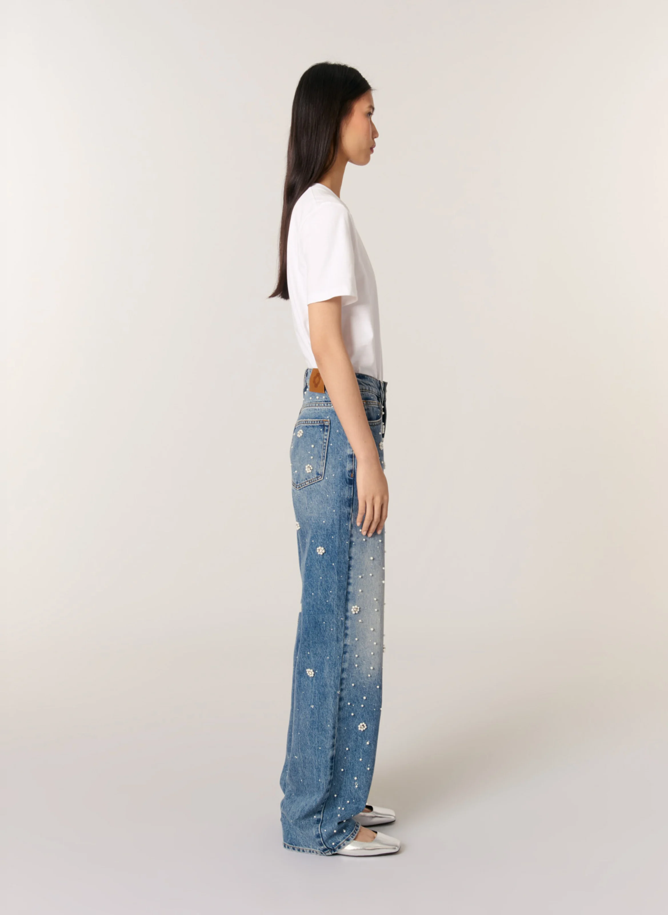 Jean large brodé | Bleu