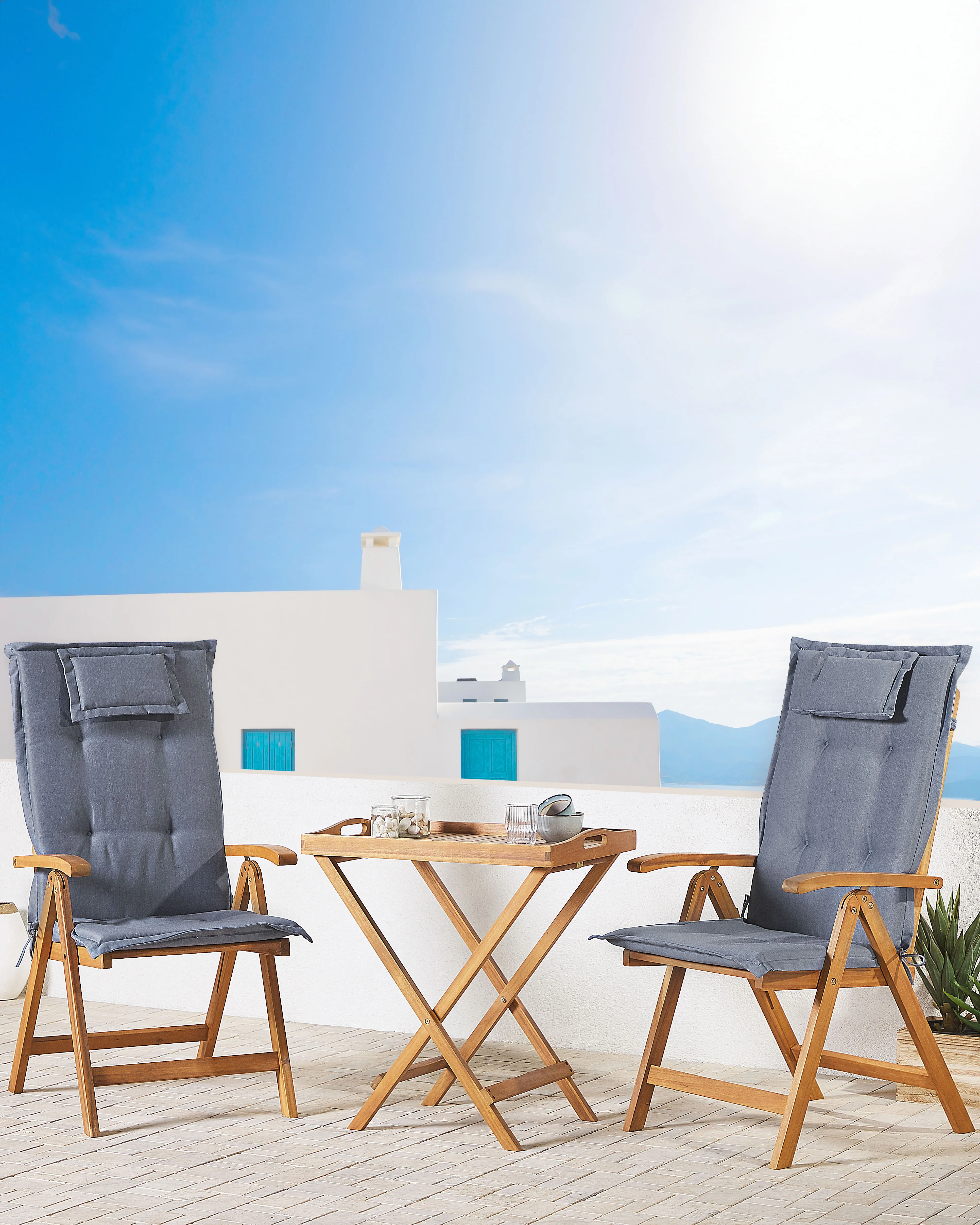 Set van 2 stoelen met zitkussen JAVA Acaciahout Blauw