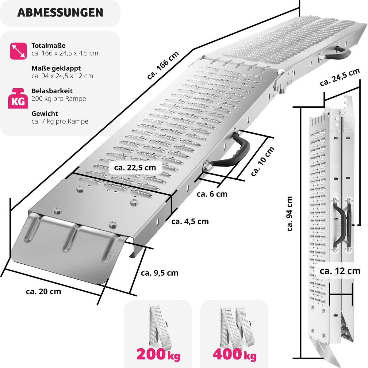 tectake Björn laadbruggen, set van 2, draagvermogen 400 kg, 200 kg per oprit