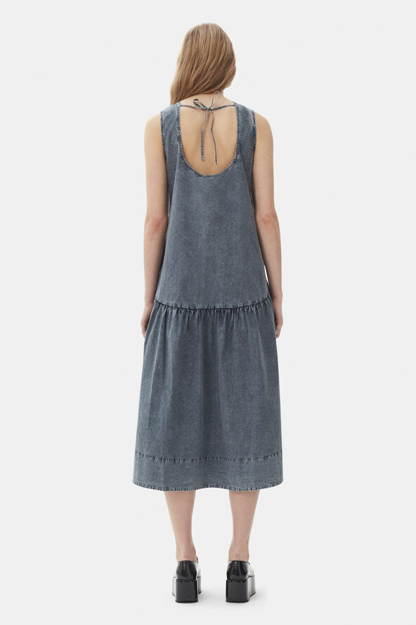 Ganni Cotton Poplin Open Back Midi Dress Sky captain
