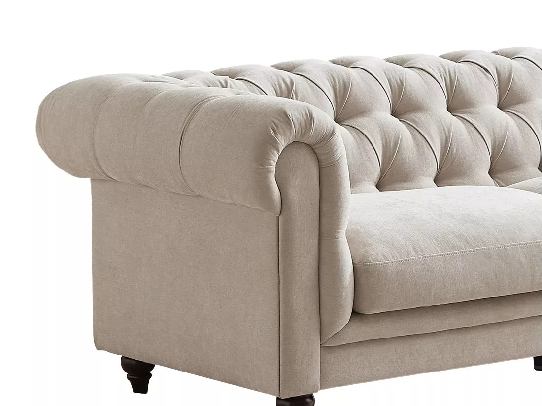 Canapé chesterfield 3 places en tissu beige CRONEL