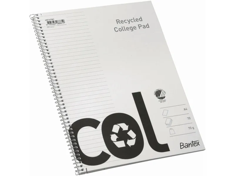 Bantex COL kollegieblok, genbrugspapir, A4 , linjeret