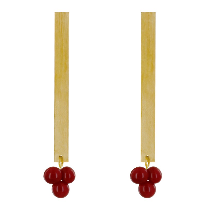 Boucles d'Oreilles Clous Laiton Rectangle Plat et Bouquet de Perles de Verre