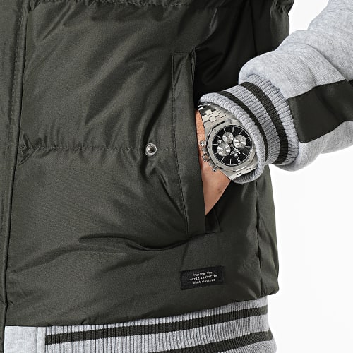 Veste Zippée Capuche A Bandes 20714935 Vert Kaki Gris Chiné