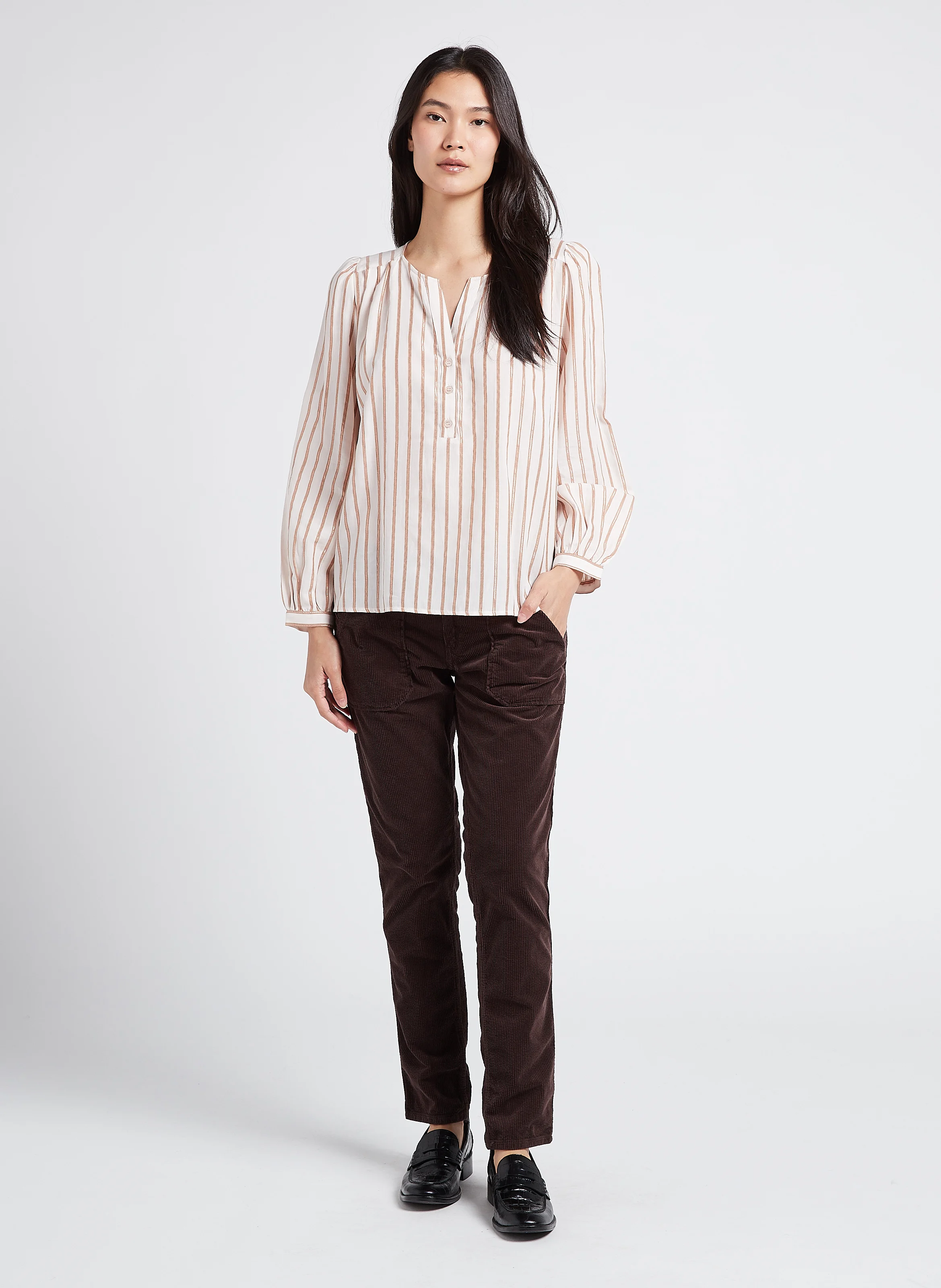 PIERCE - Pantalon slim en velours côtelé | Marron