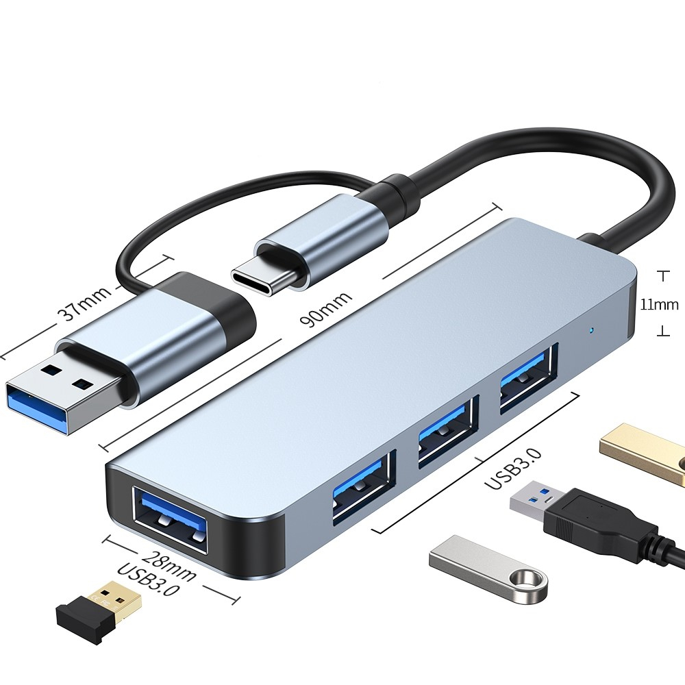 (5 Gbit/s) USB C / USB 3.0 4-fach Multiport Adapter Highspeed Aluminium Hub - Grau