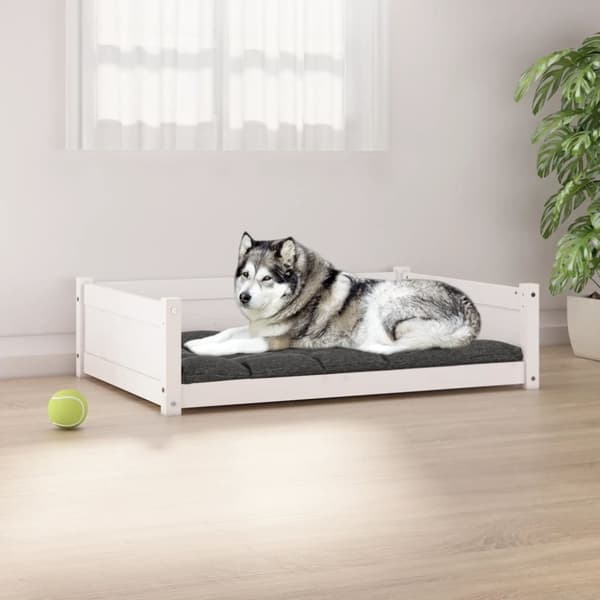 vidaXL Hundeseng hvit 105,5x75,5x28 cm heltre furu