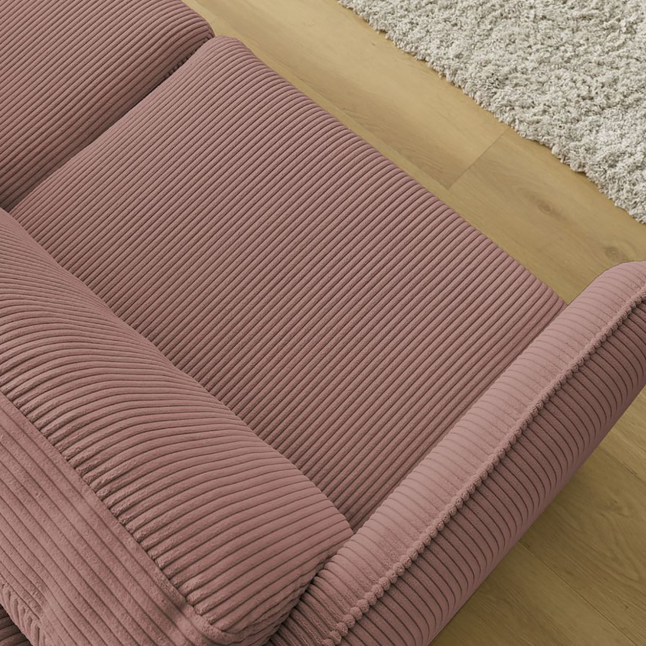 Bobochic Canapé droit convertible express en Velours côtelé 3 places Lenny rose - 178x102x89 cm
