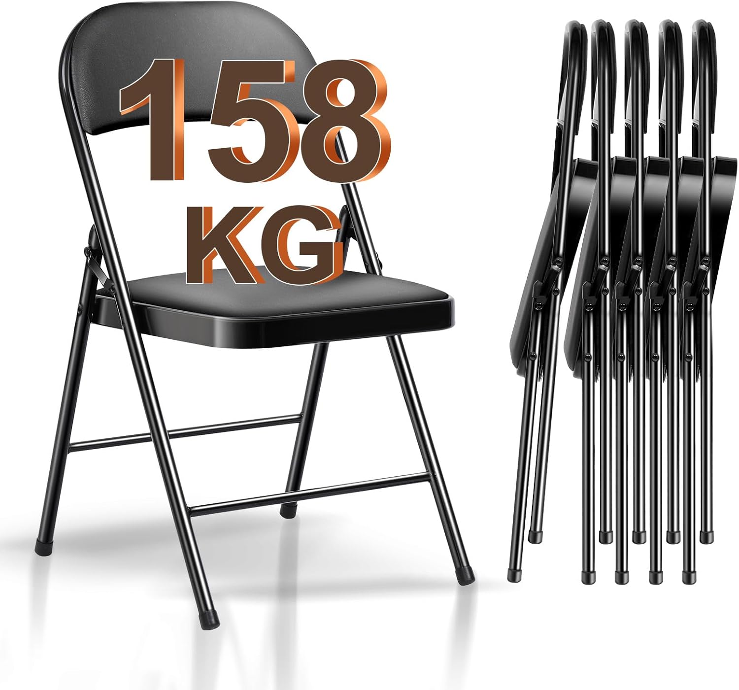 Klappstuhl 6er Set Gartenstuhl Klappbar, Wasserdicht Campingstuhl bis 158 KG Metall Klappsessel, Klappstühle für Gäste, Küche, Camping, Schwarz