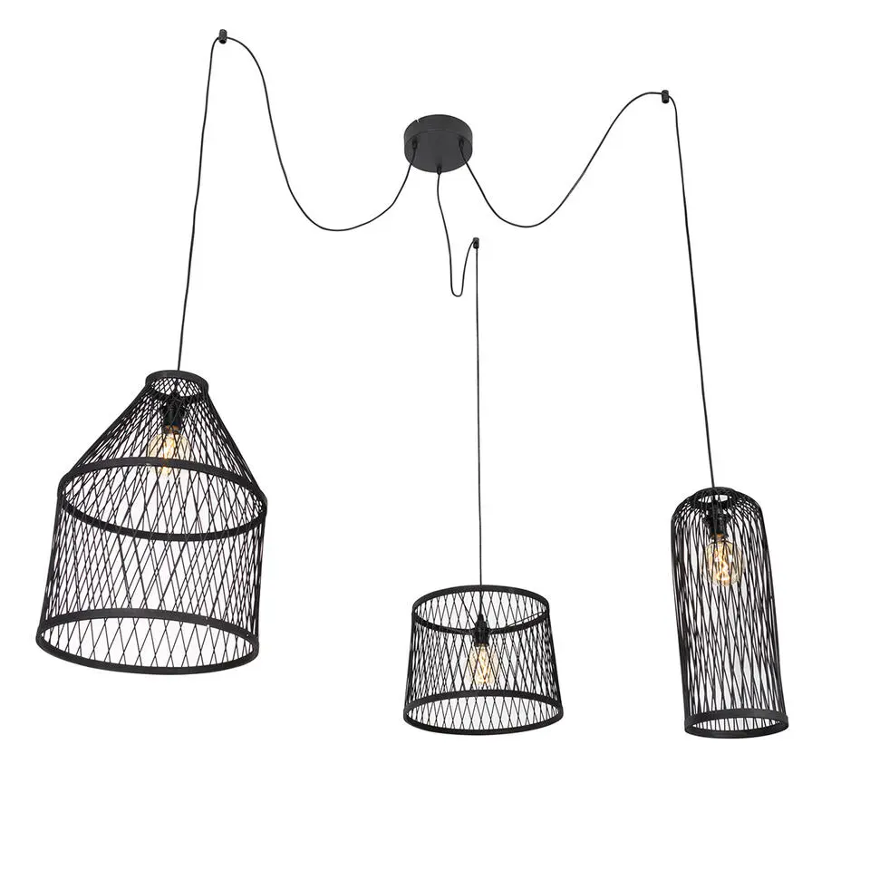 Qazqa hanglampen buiten calamus zwart e27