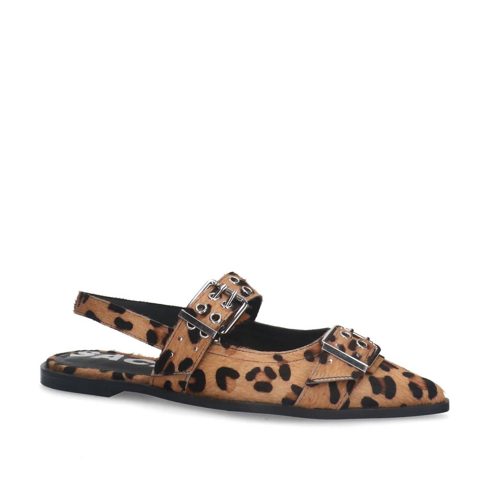 Sacha leren slingback loafers met panterprint beige