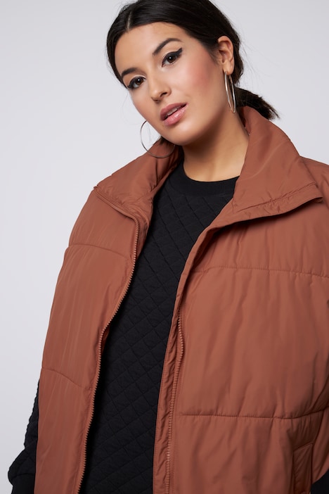 Steppweste, oversized, Stehkragen, Zipper
