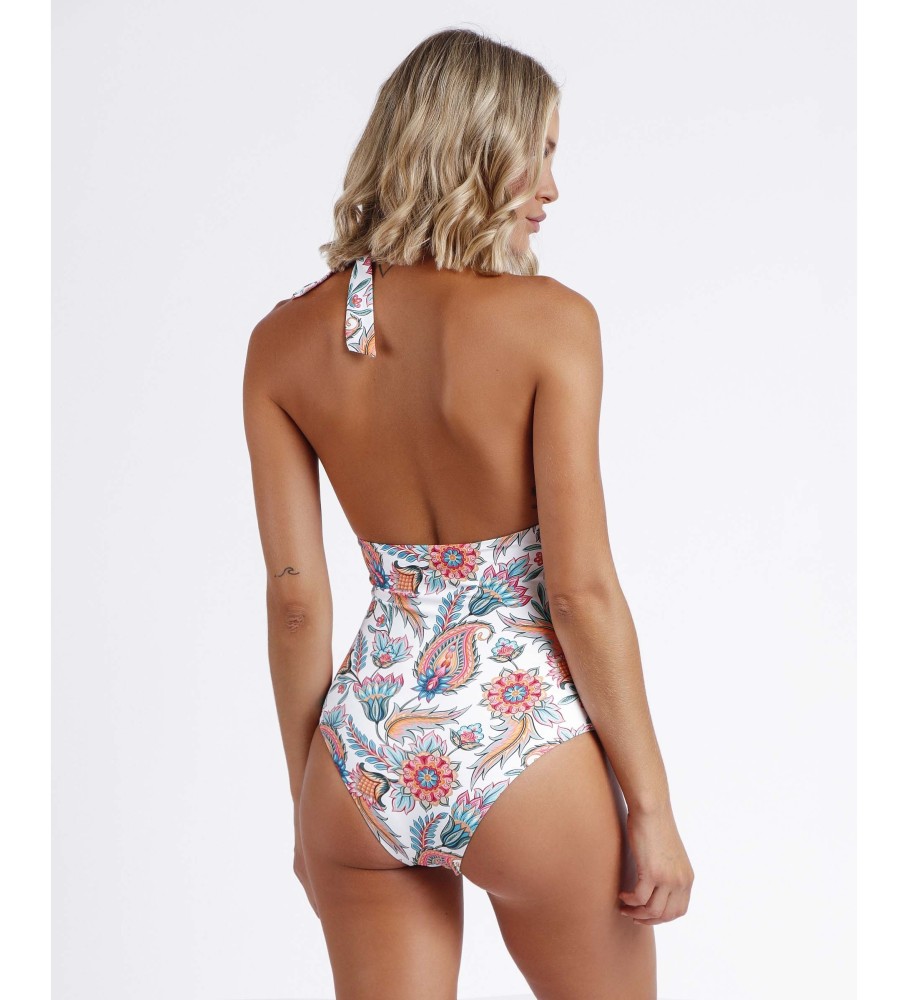 Maiô Admas Halter Branco com Estampa Paisley