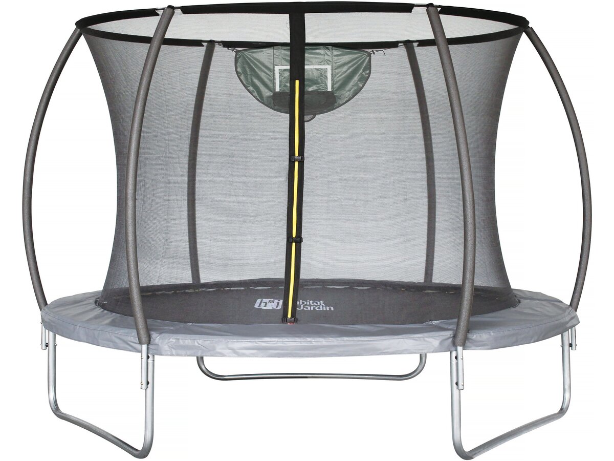 Trampoline avec filet intérieur et panier de basket 
