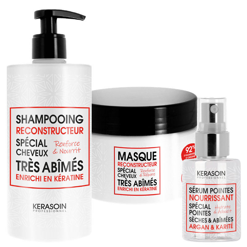Rituel trio reconstructeur à la kératine shampooing masque et sérum