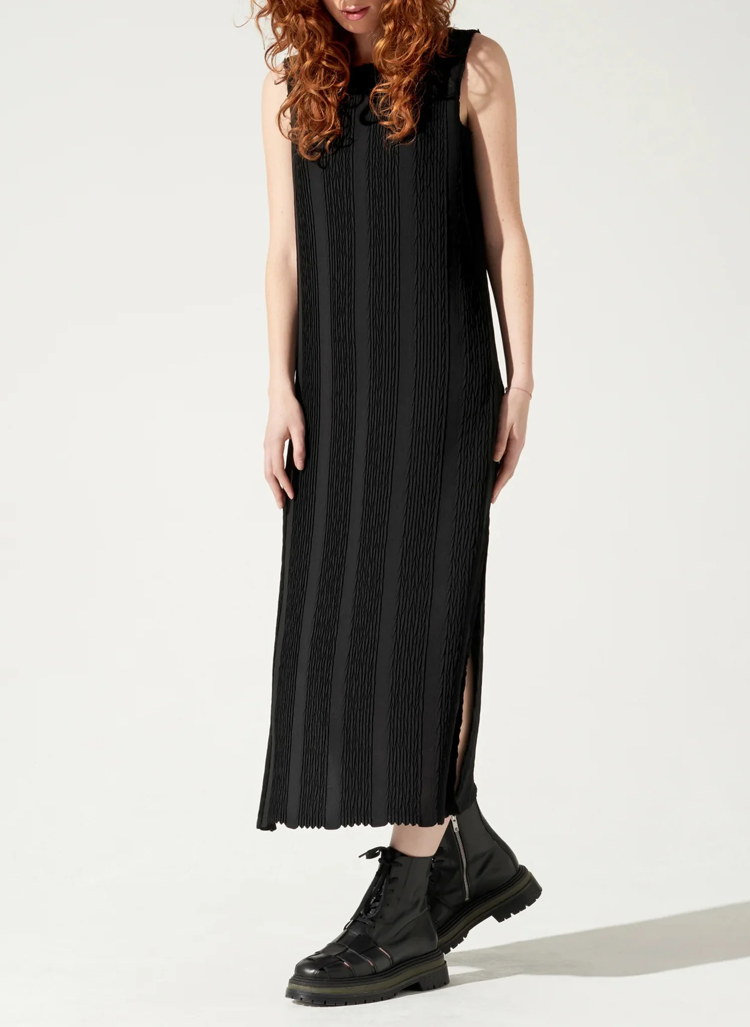 Robe midi droite en maille| Noir